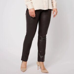 GRAVER Susan Graver Faux Leather Pull-On Ankle Pants-Dk Brown-Plus 18-A618824